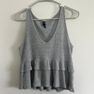 Women Knit Crop Sweater Sleeveless Pullover Ruffle Hem Tank Top Grey L Alya Boho